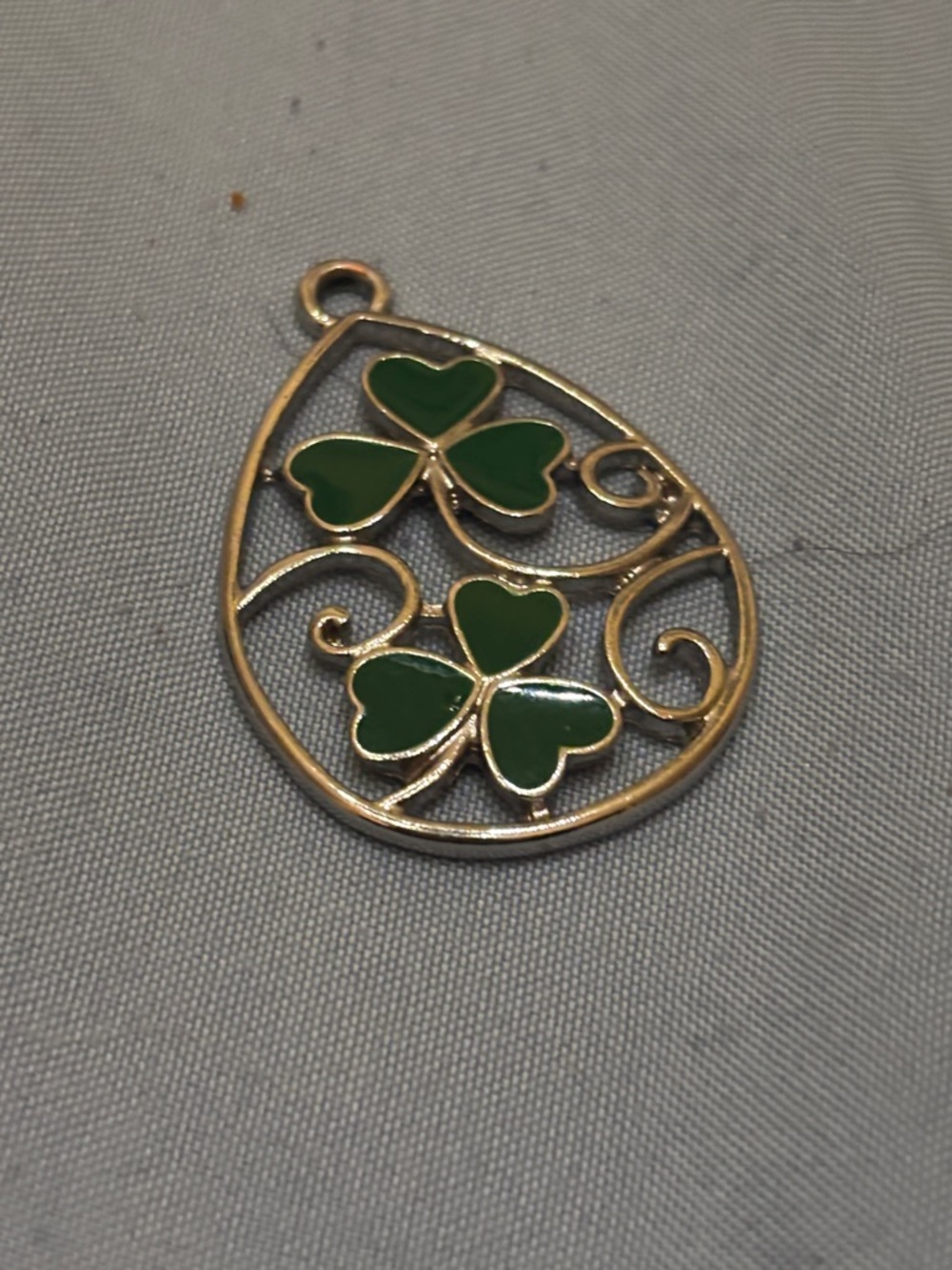 Gold-Tone Teardrop Pendant with Green Clover Enamel